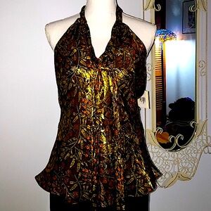 Milly Metallic silk halter top